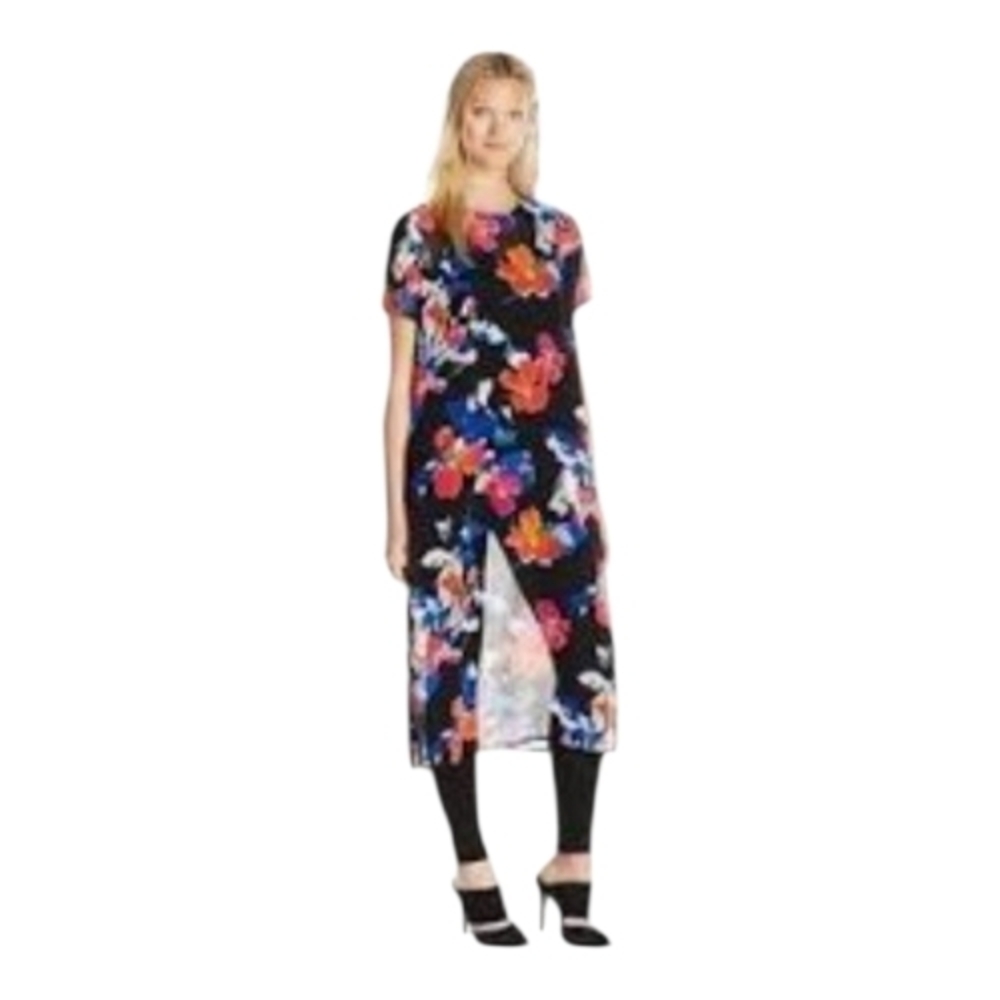 Vince Camuto Black Floral High-Low Midi Dress